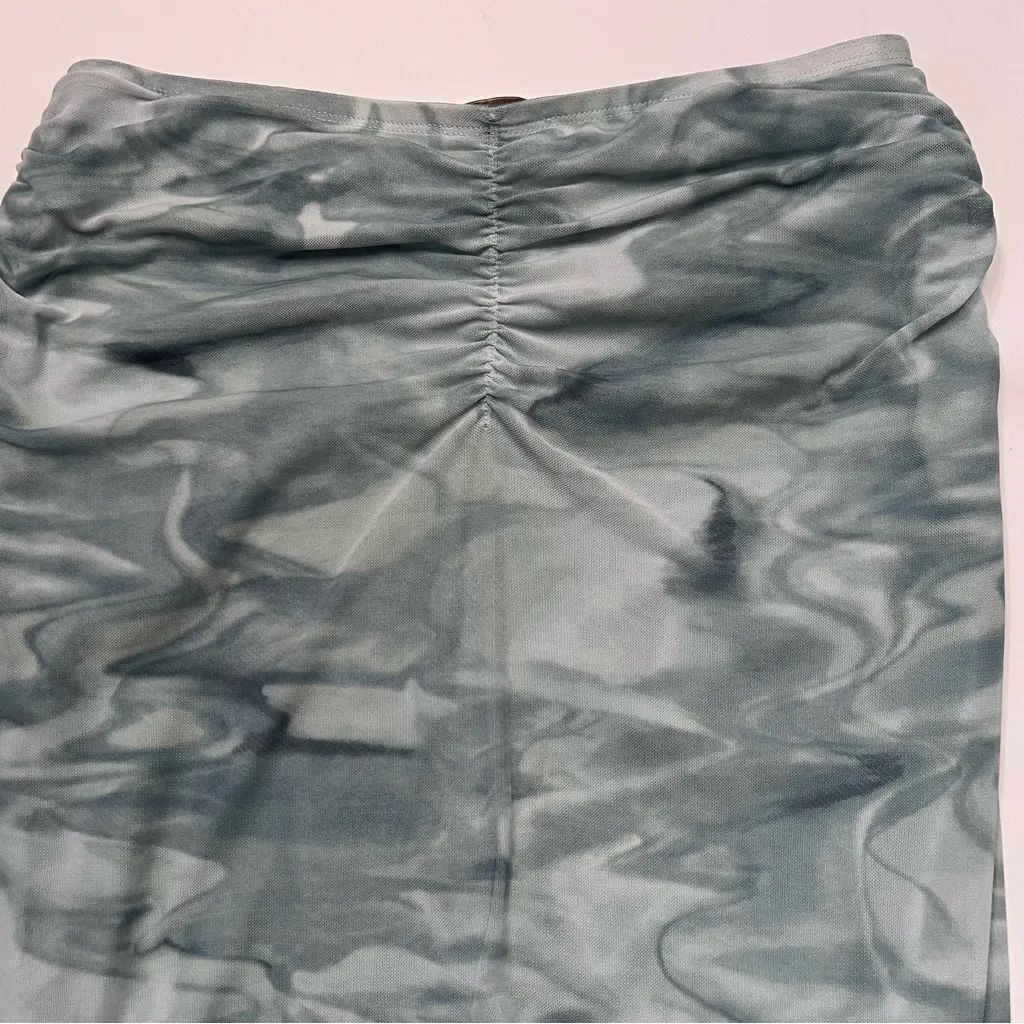 House of Harlow‎ 1960 Green Marbled Tie Dye Mesh Ruched Midi Skirt Size Medium - Image 10