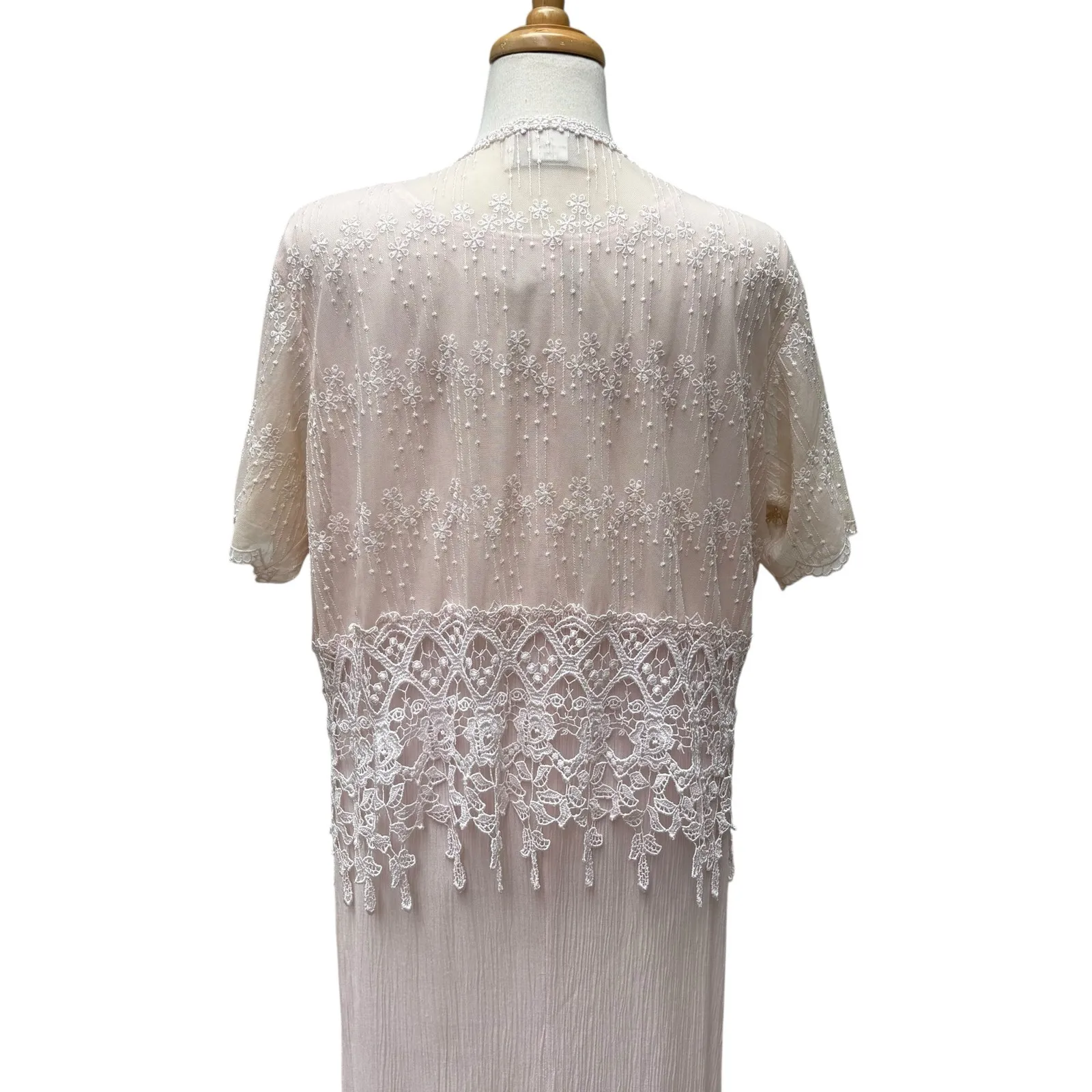 VTG Magnet Art Lynn Yang 2 Piece Set Maxi Dress Top Sz L Pastel Pink Crochet 90s Size L - Image 12
