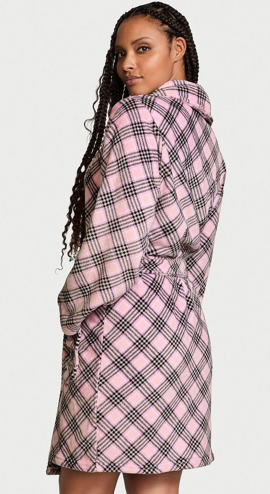 Victoria’s Secret Short Cozy Robe  PRETTY BLOSSOM FAVE PLAID size S/XS - Image 2