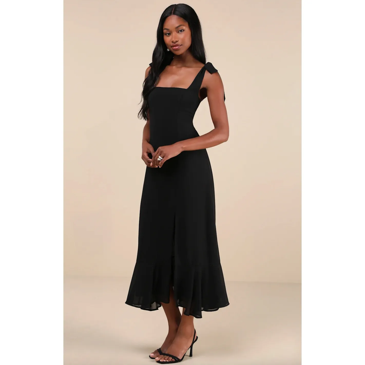 NEW Lulus Summer Invite Black Tie Strap Tiered Midi Dress Cocktail Party XL - Image 2