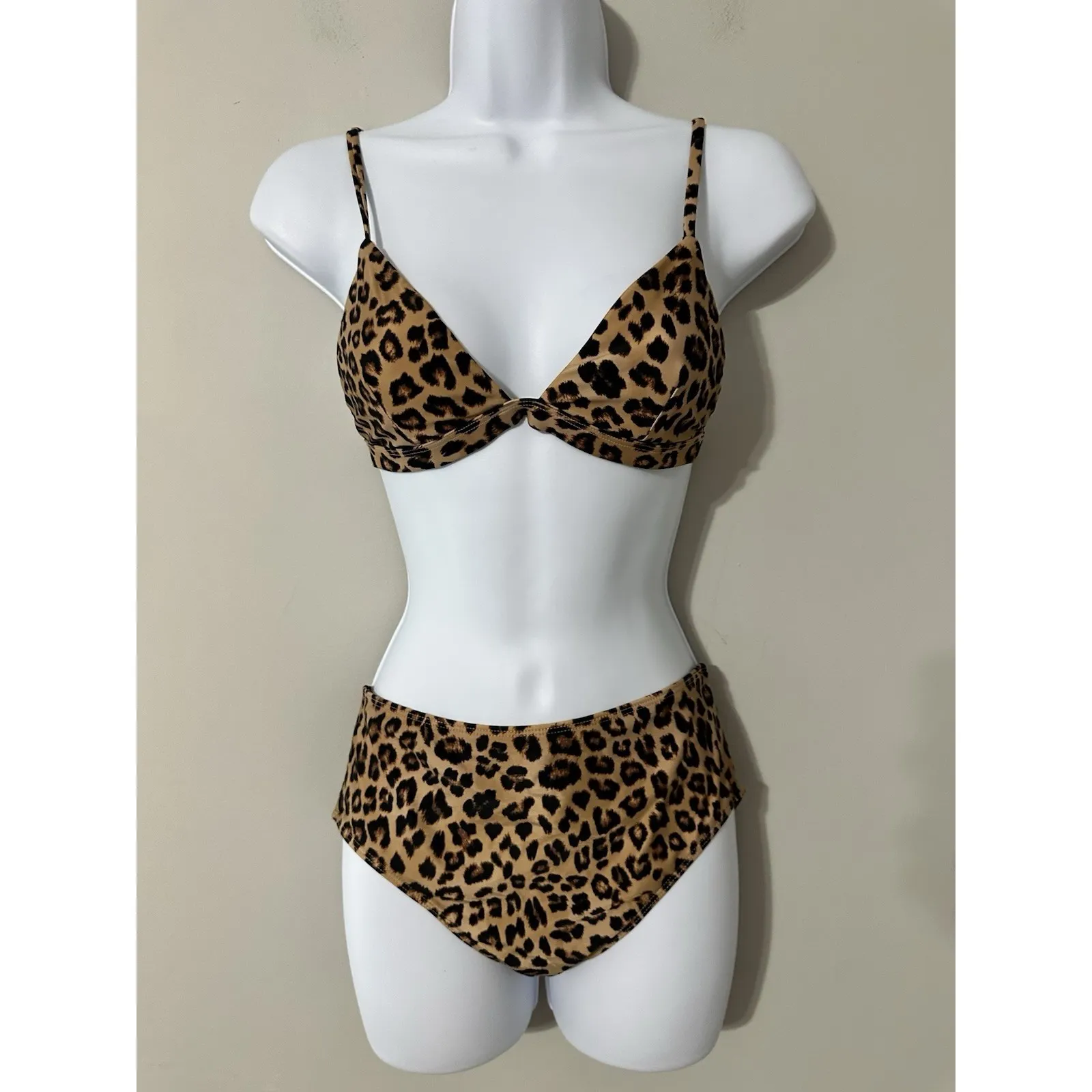 Summersalt Bikini Set Triangle Top Size 4 & Mid Rise Bottom Size 6 Leopard - Image 3