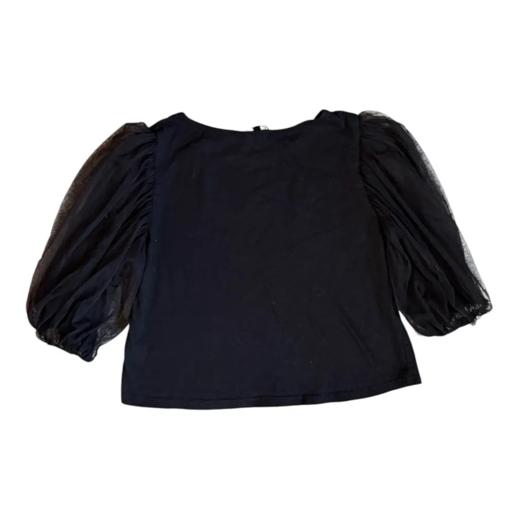 Honey Pot Boutique Sheer Puff Sleeve Basic Black Cropped Top Size Medium - Image 4