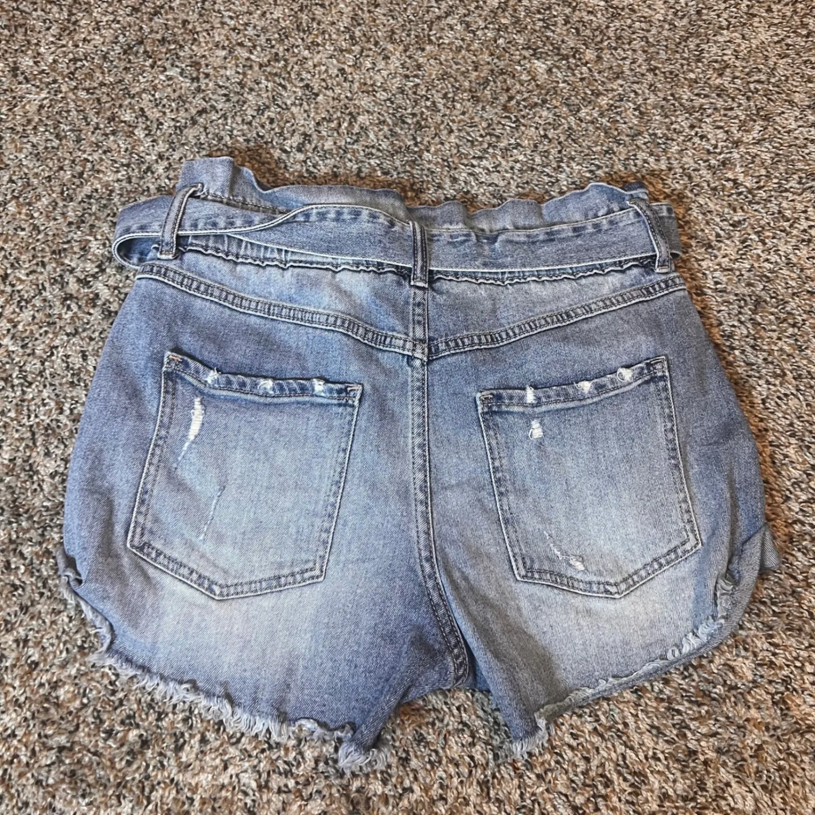 Eunina Denim Shorts High Rise‎ Paperbag Waist Distressed Cuffed Hem S - Image 7