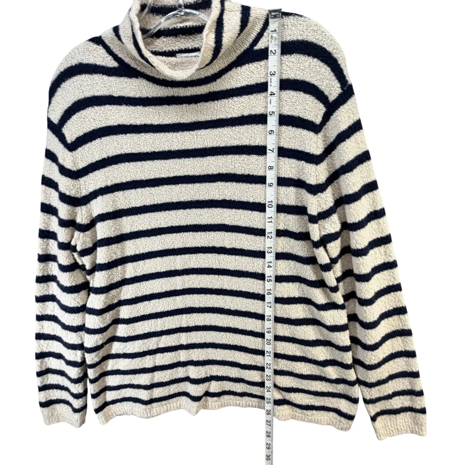 J Crew Cozy Rollneck Pullover Sweater Women M Cream Blue Stripe Cabin Soft Touch Size M - Image 8
