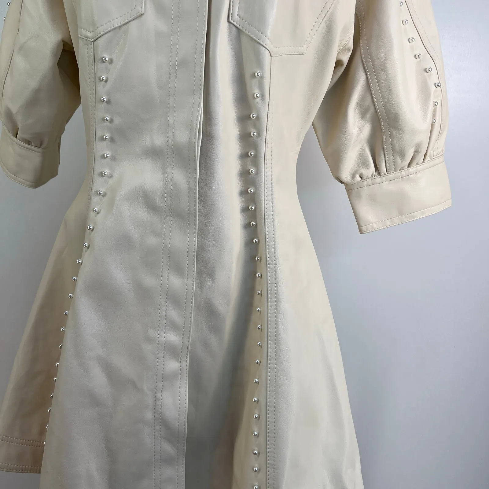 Aje Claire Pearl Mini Dress Faux Leather Ivory Cream Ecru White Size 8 - Image 8