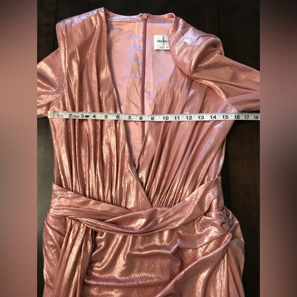 NWOT House of CB Mina Metallic Pink Silky Floor Length Gown Maxi Dress Sz L - Image 7