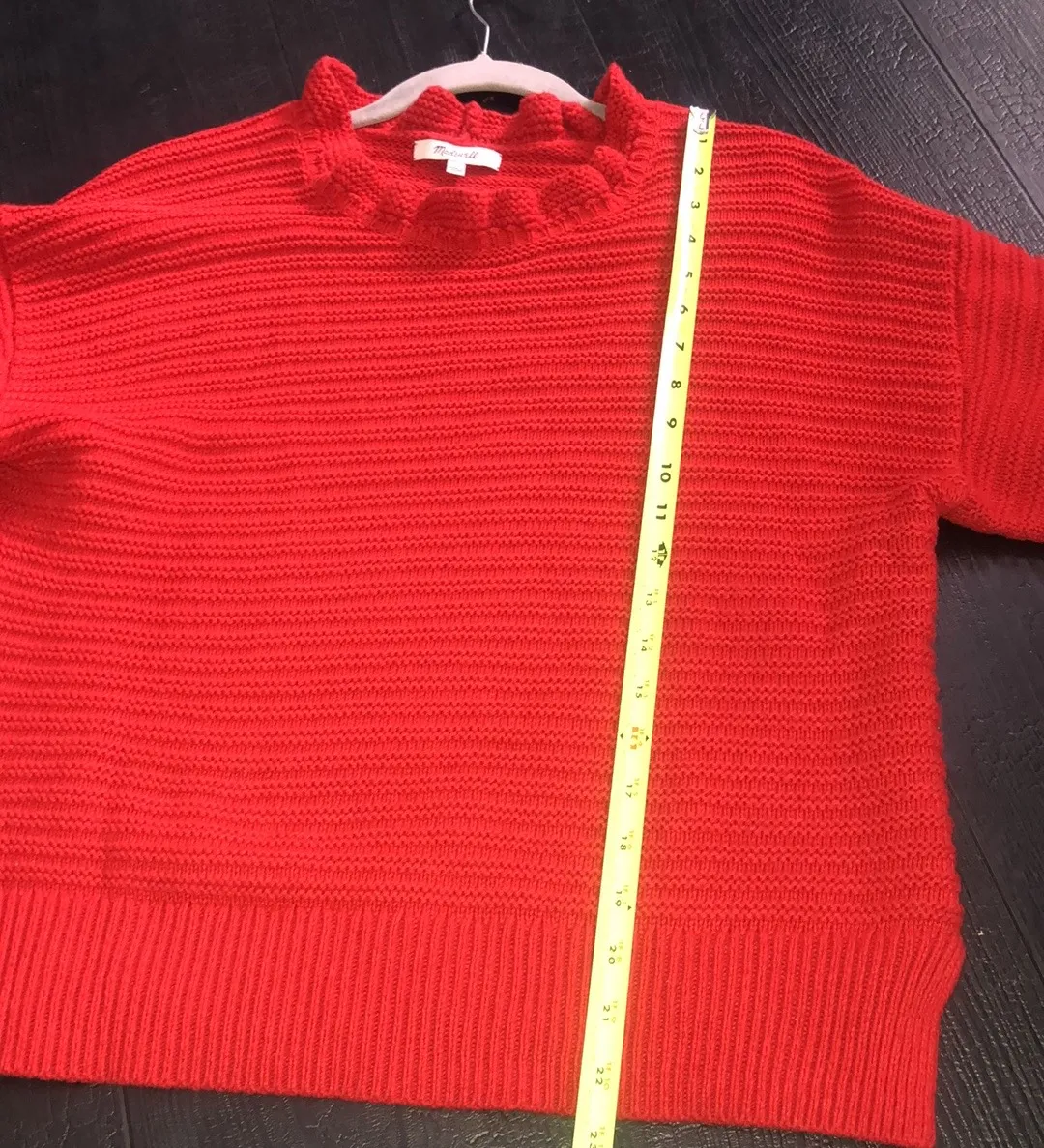 Madewell Sweater Ruffle Neck Wool Cotton Red Large - Image 7