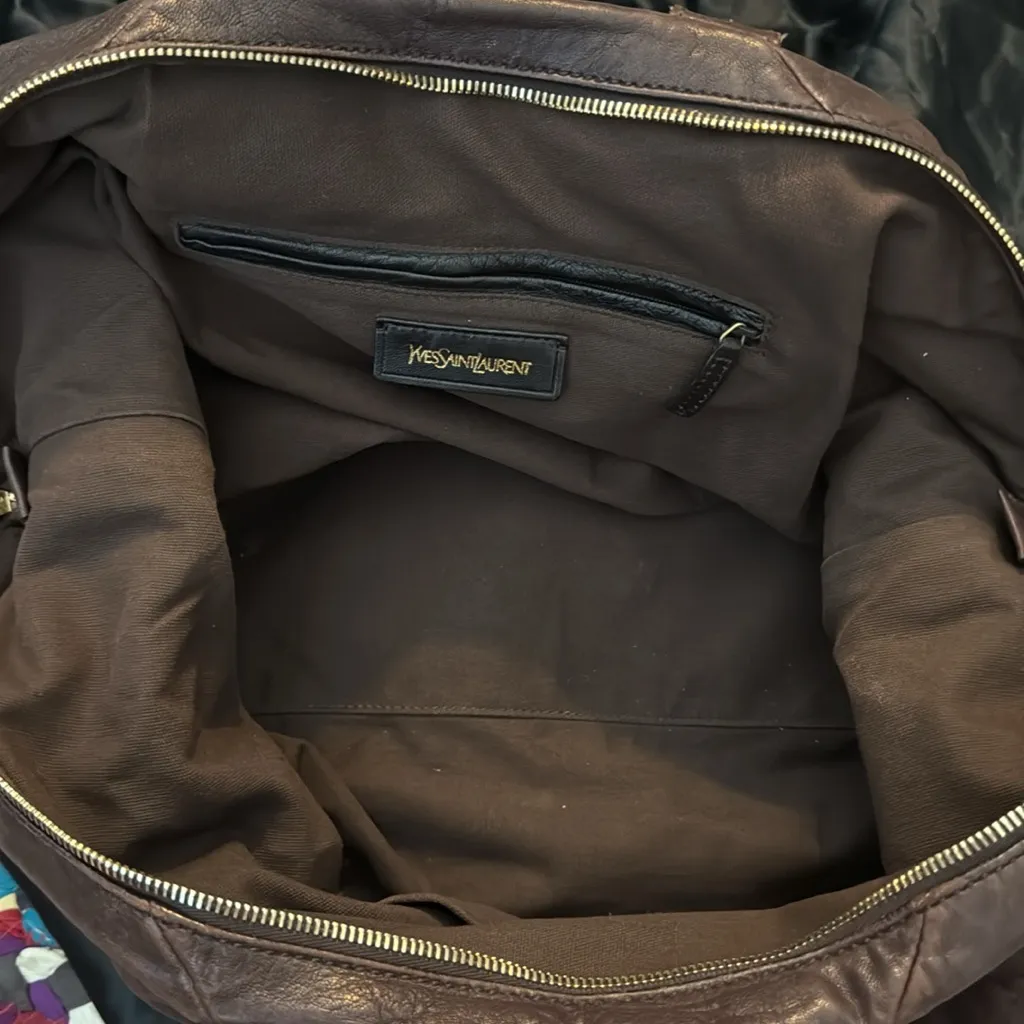 YSL Yves Saint Laurent Chocolate Brown Leather Top Handle Easy Bowling Bag - Image 7