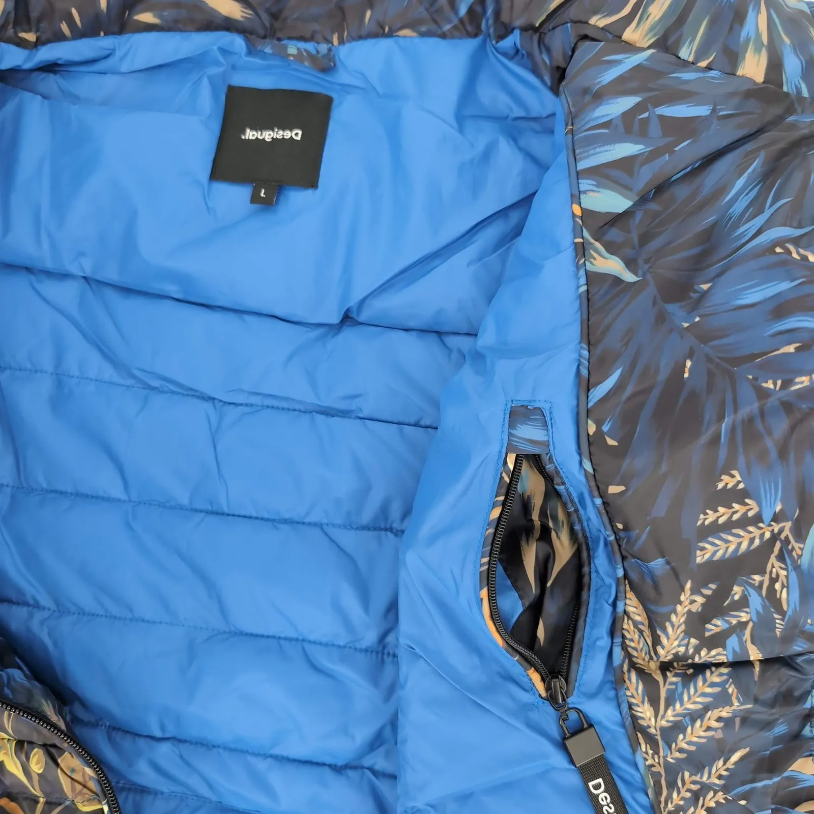 Desigual Blue Floral Puffer Padded Women's Ankor Jacket w Hood - US Size M - NWT - Image 11