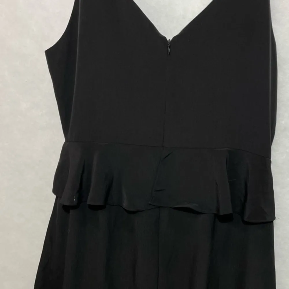 Halston Black Dress Large High Low Poplin Spaghetti Strap Semi Formal Gown - Image 4