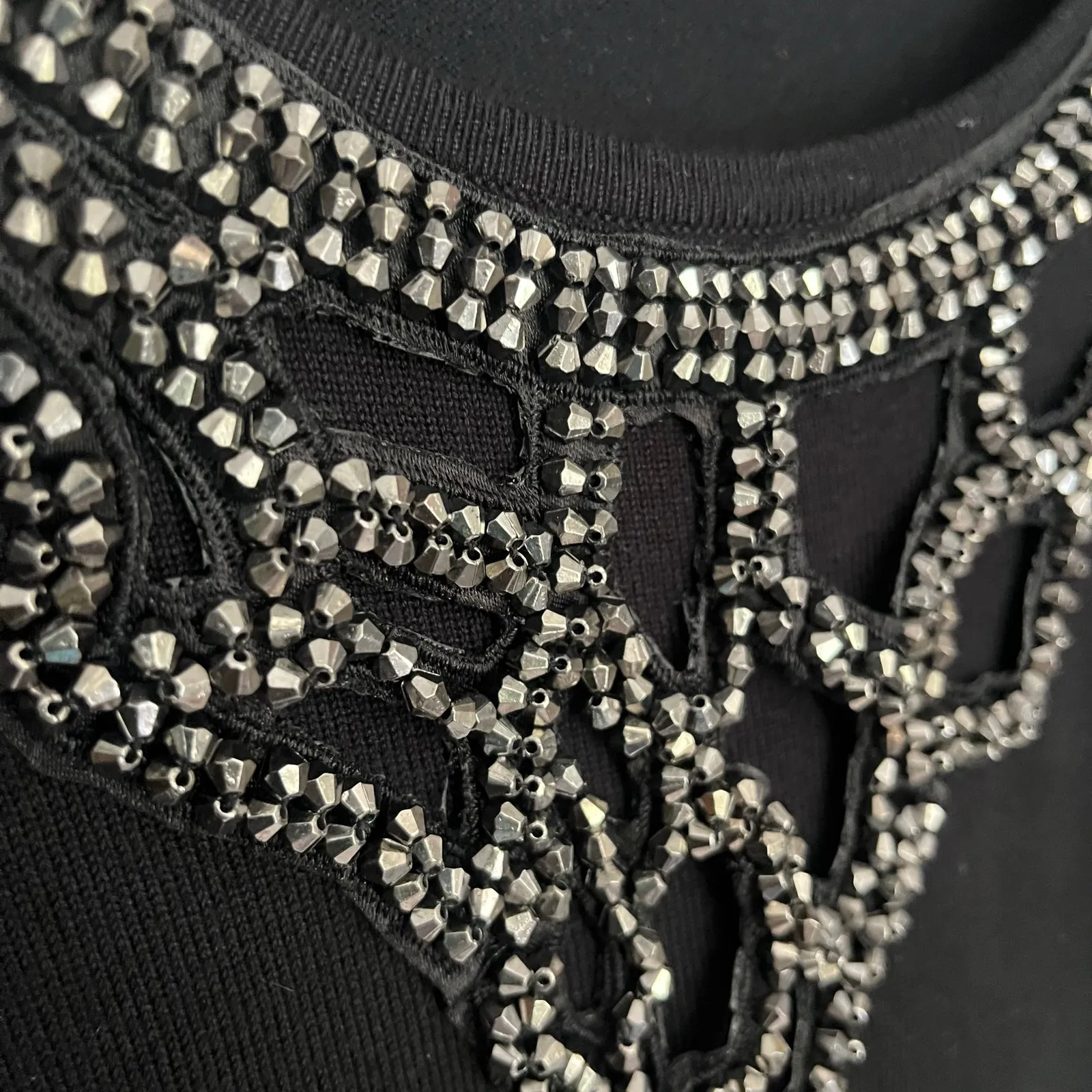 Y2K Joseph A Stud Collar Womens Sweater Sz L Goth Glam Pullover Beaded Holiday - Image 4