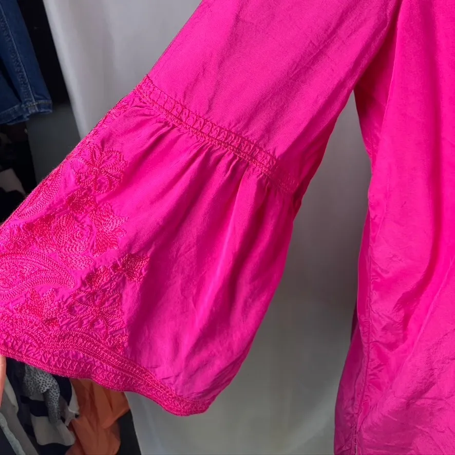 John Mark Women's Medium Button Up Embroidered‎ Tunic Top Pink Blouse Boho Chic - Image 5