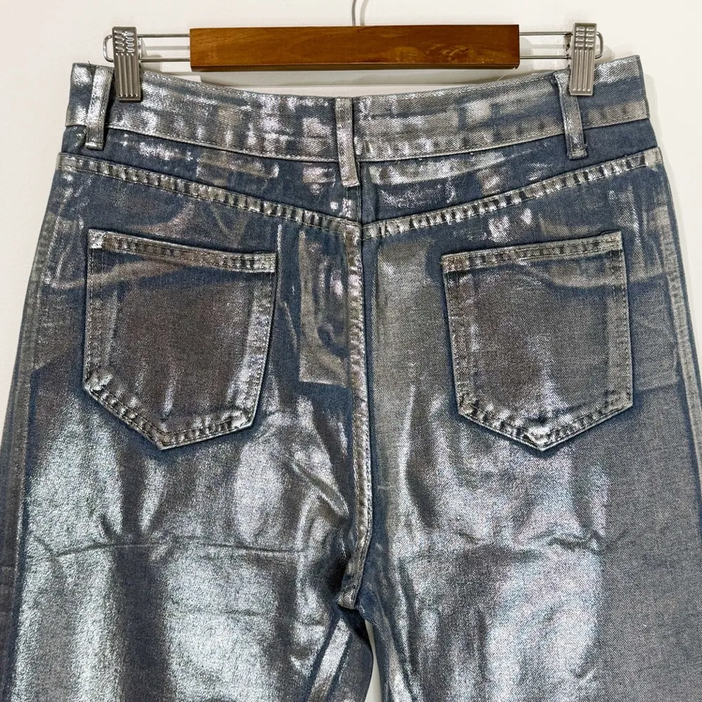 NWT Spiazzi Brazilian Designer Metallic Silver Blue Jeans Straight Leg Large 30 - Image 6