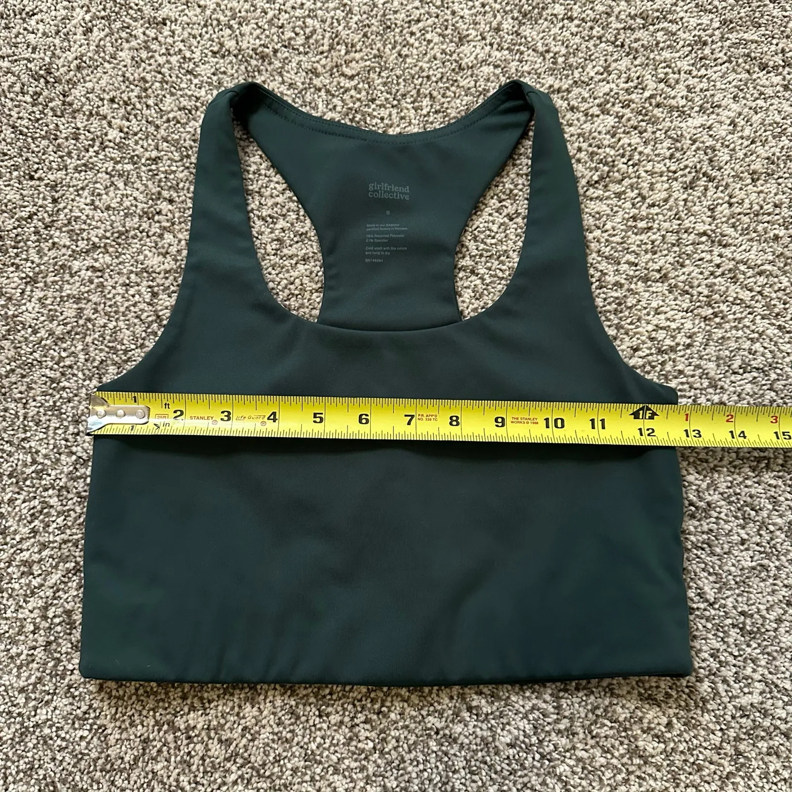 Girlfriend Collective dark green racerback sports bra size S - Image 5