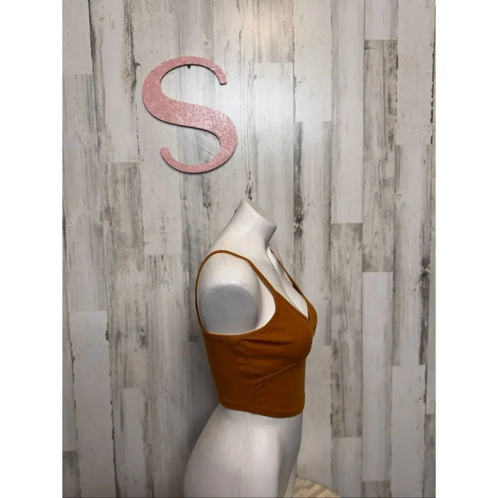 Bozzolo Mustard Ribbed Spaghetti Strap Crop Top Women’s Small Basic Stretch Cami - Image 5