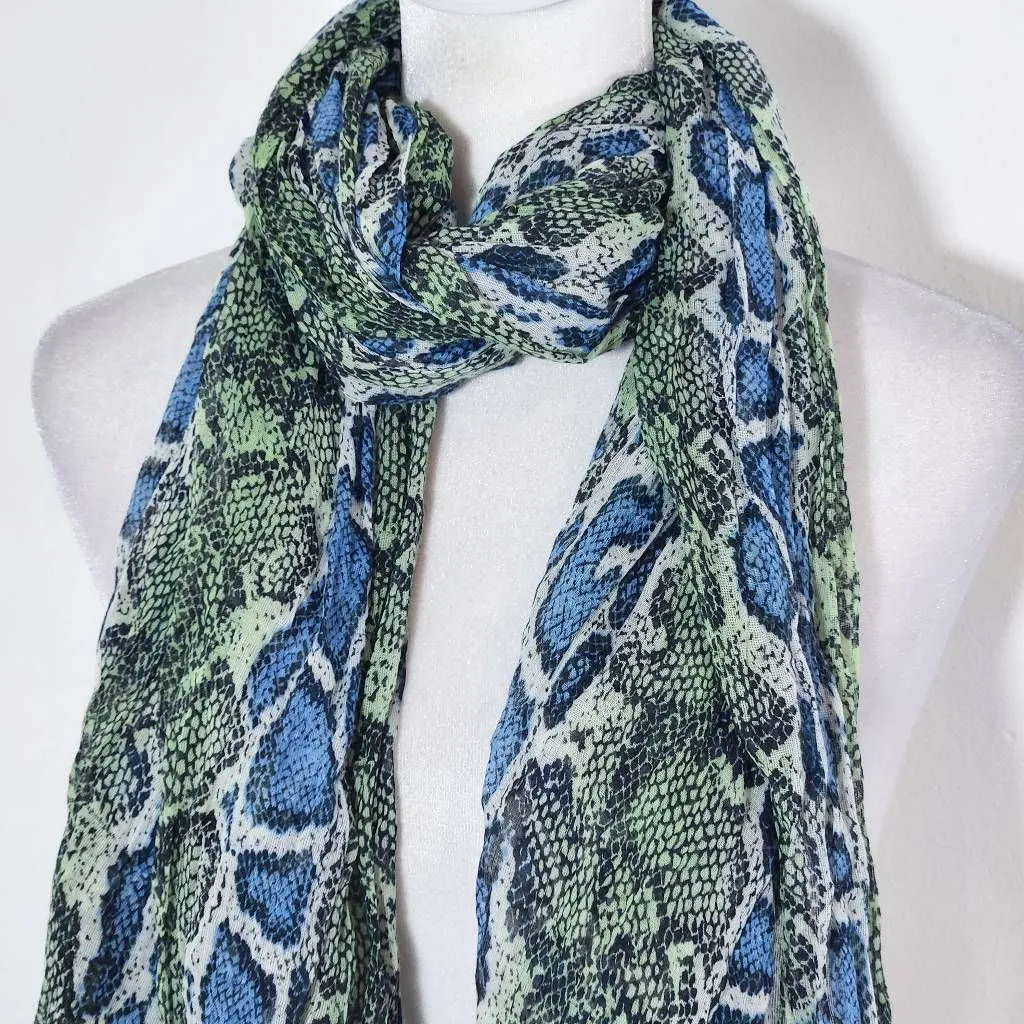 Colorful Snakeskin Scarf Blue and Green Wrap Scarf with Beautiful Snakeskin Prin - Image 2