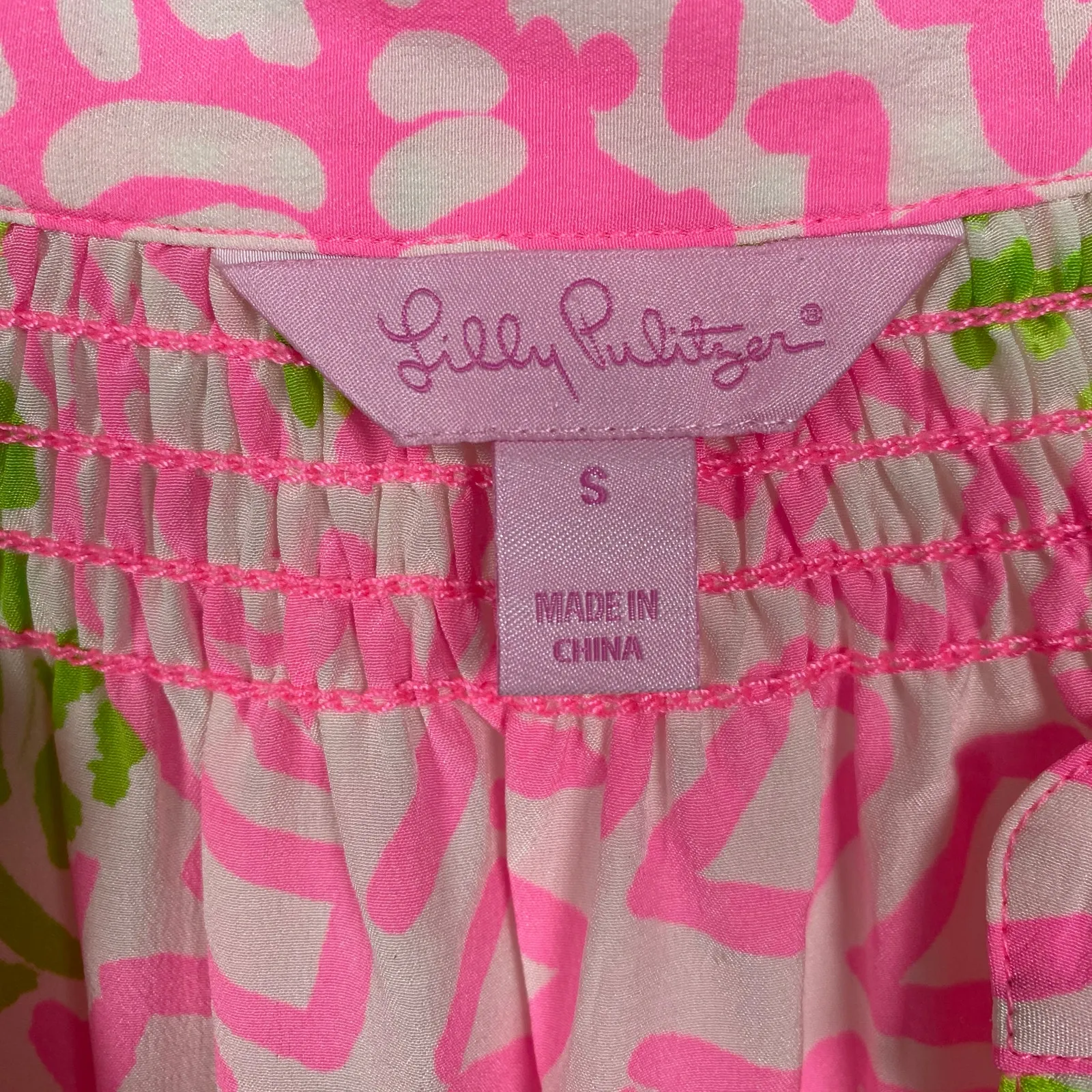 Lilly Pulitzer Pink&Green Silk Elsa Top Home Slice Pink Pineapple Sz.S - Image 8