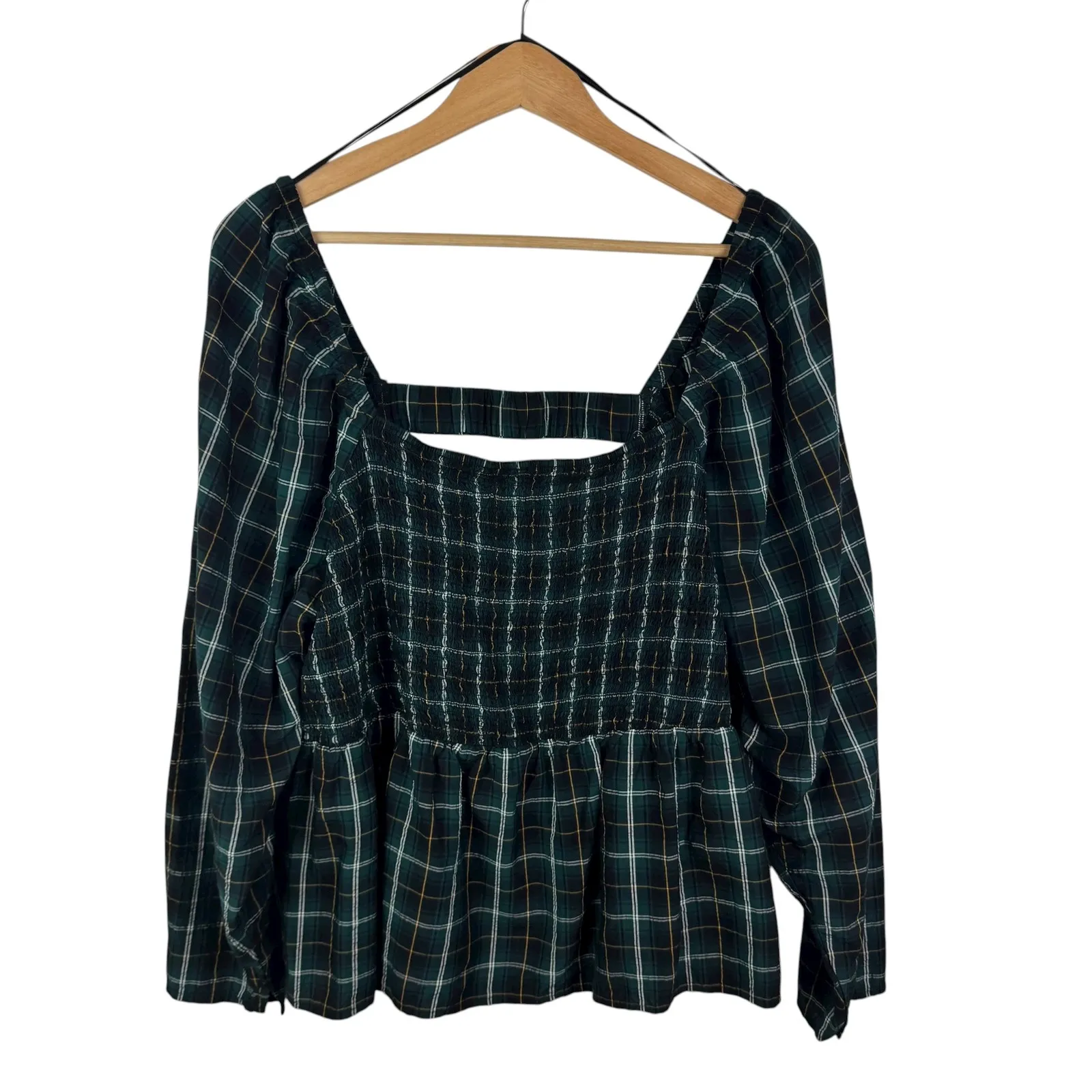 Old Navy‎ Smocked Seersucker Top Size 2X Plaid Peplum Preppy Academia Holiday - Image 2