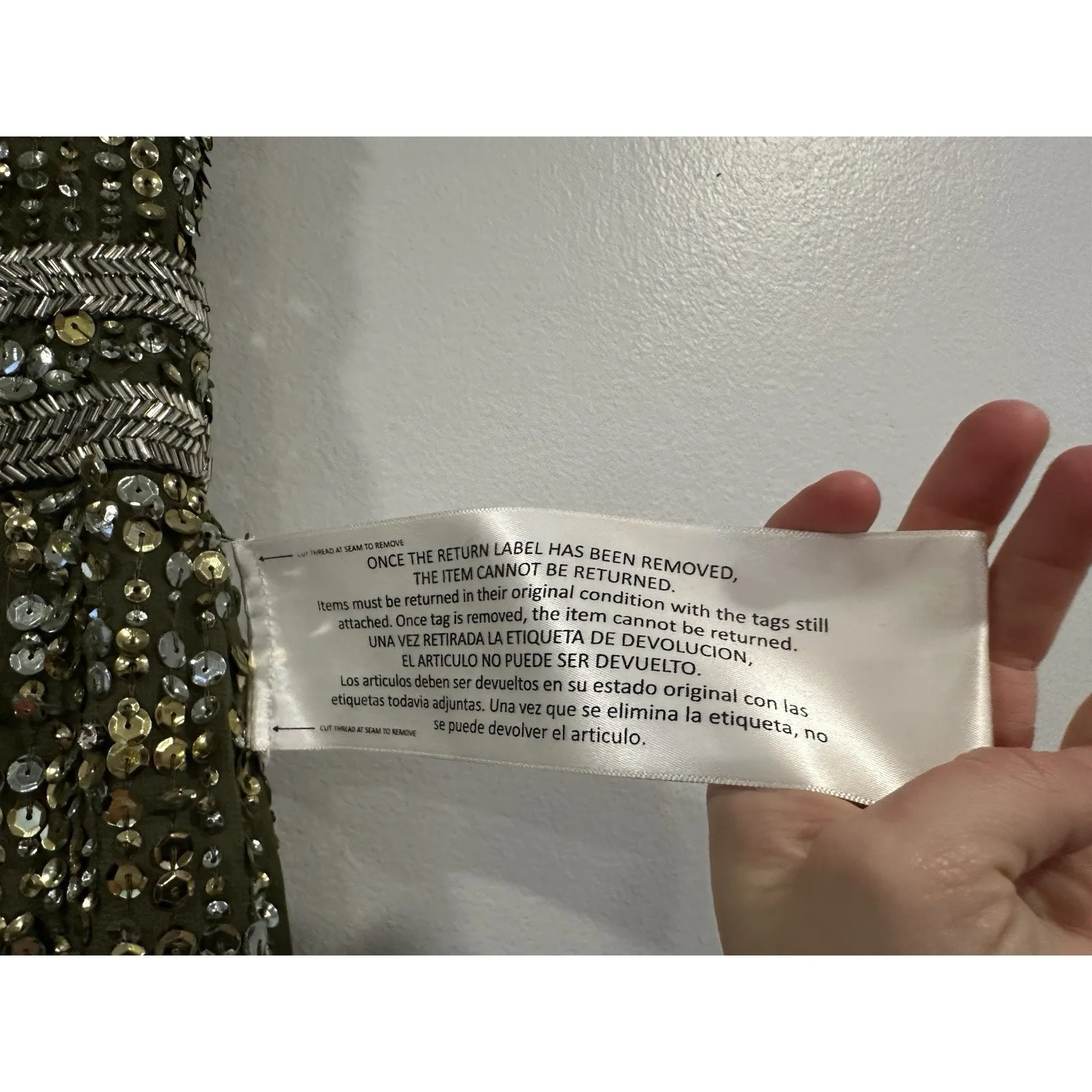 Mac Duggal 93603 Sz 0 Olive Green Sequined High Neck Sleeveless Column Gown - Image 3