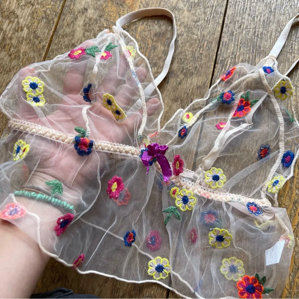 Floral Sheer Bralette White Size L - Image 2