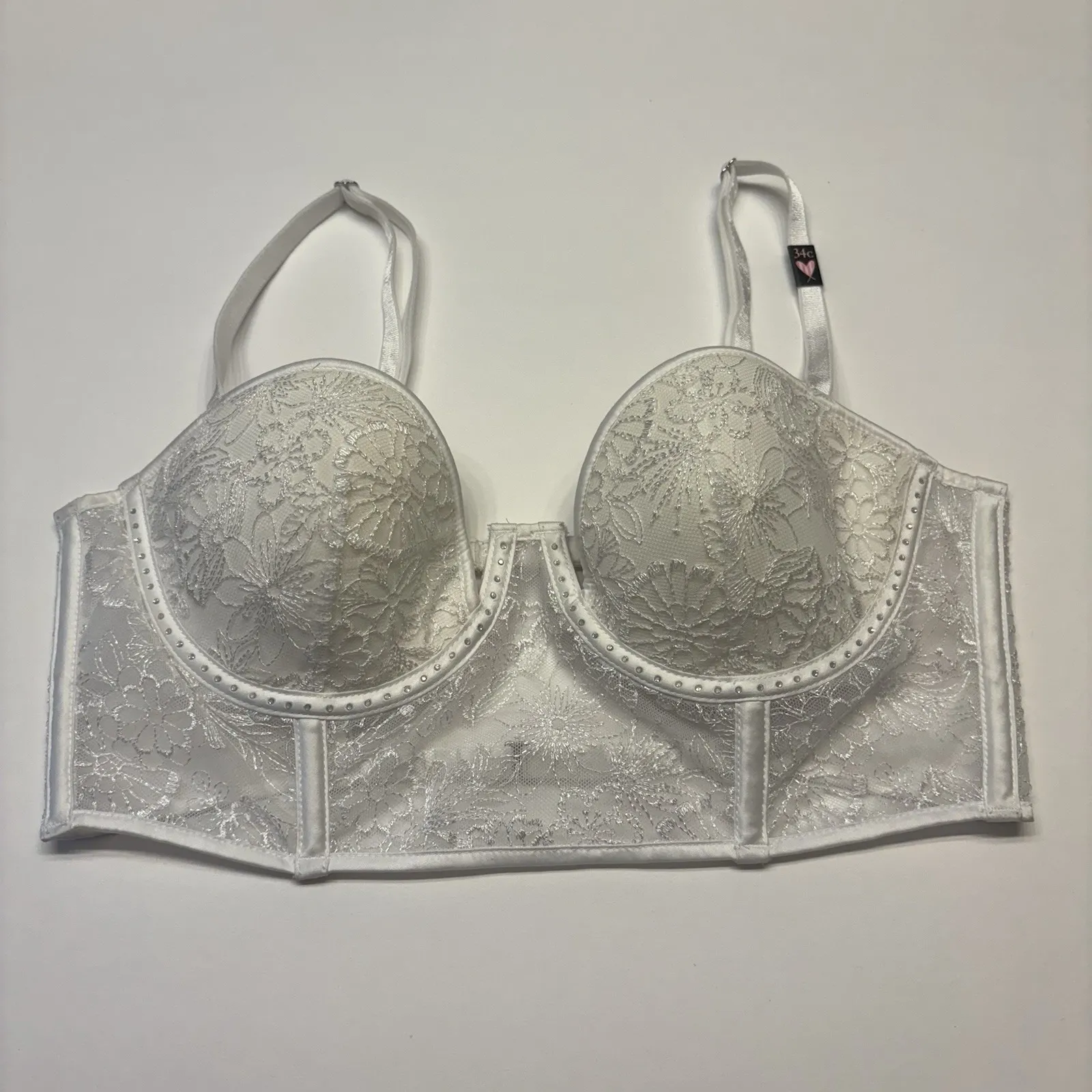 Victoria's Secret Balconette Corset White Lace Bustier Longline Bra Size 34C NEW - Image 5