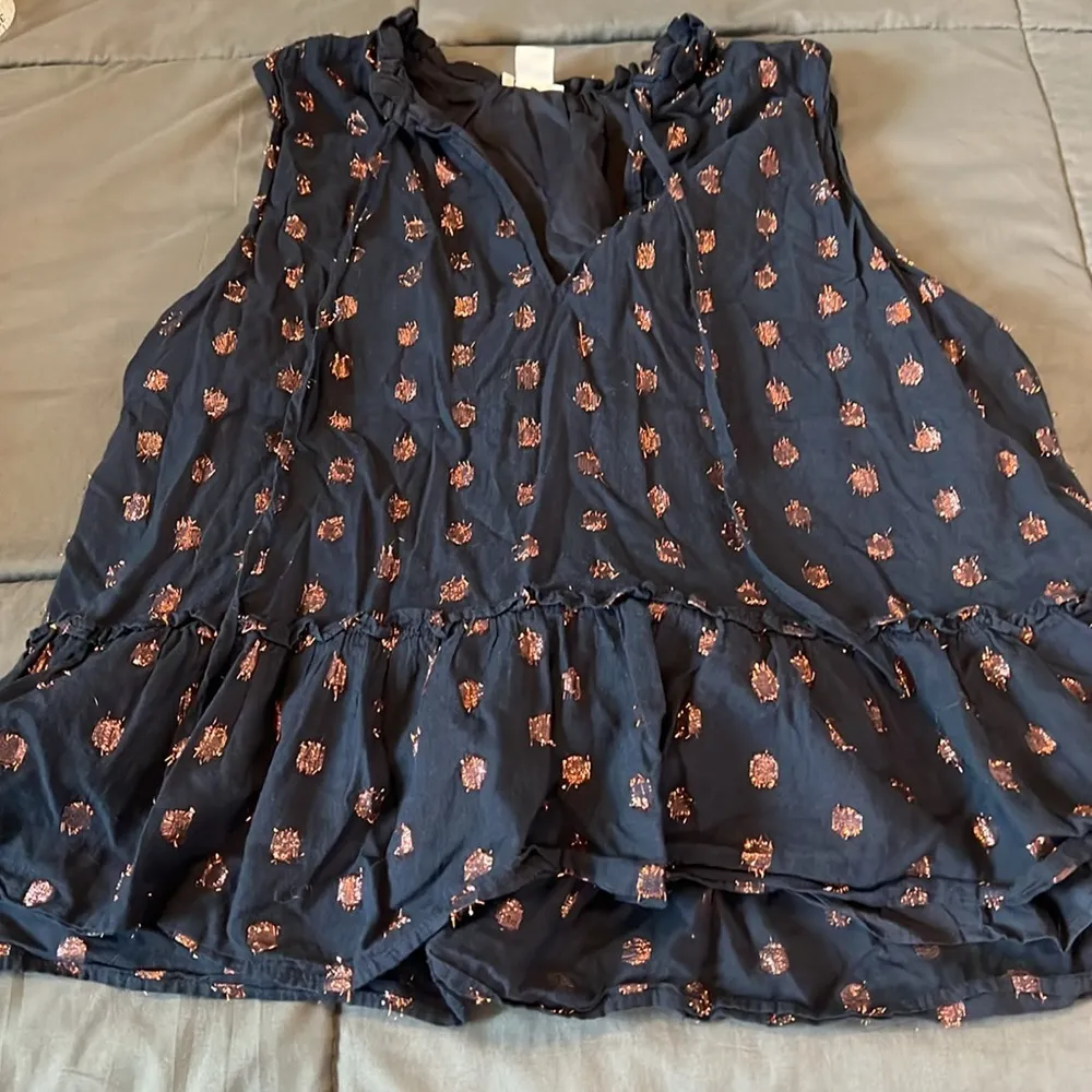 JCrew Factory Metallic Peplum Blouse Size Medium Blue - Image 7