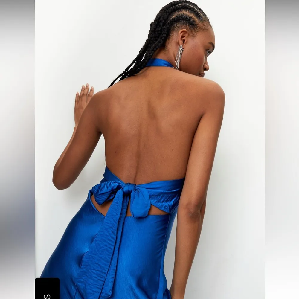 NWT nasty gal knot halter neck satin midi dress cobalt blue 6 - Image 2