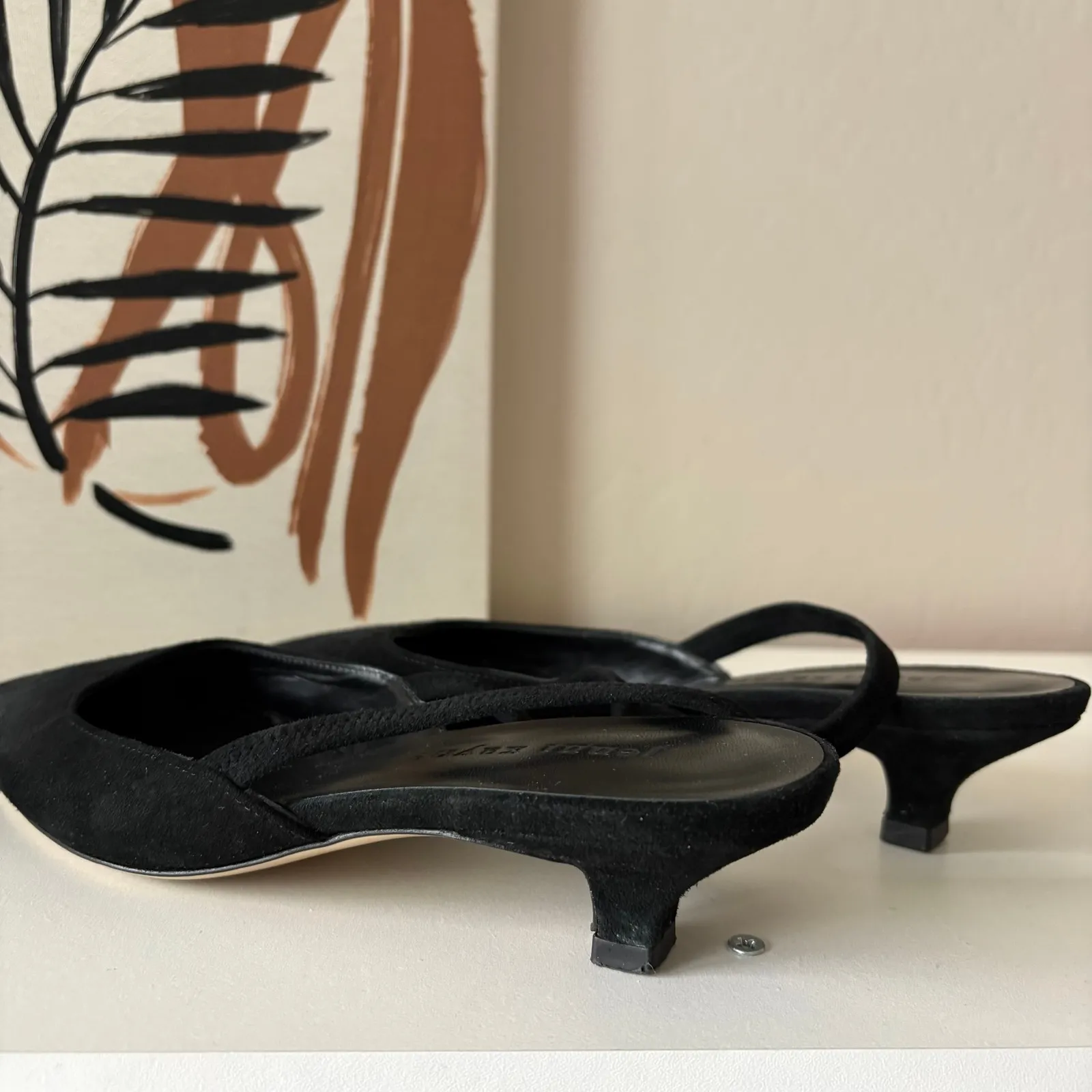 Jenni Kayne Black Suede Pointed Toe Slingback Kitten HeelsSize 37 - Image 7