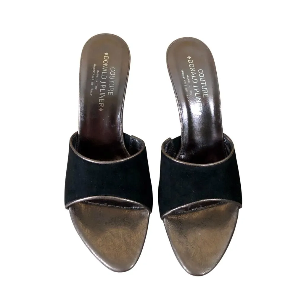 Donald Pliner Couture Metallic Black Suede Pewter Leather New Slide $275 NIB - Image 4