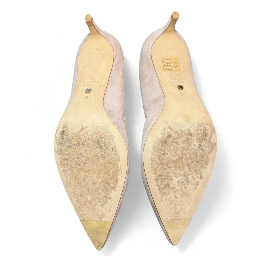 Stuart Weitzman Women’s Stuart Power 50 Beige suede kitten heels Sz 9 - Image 5