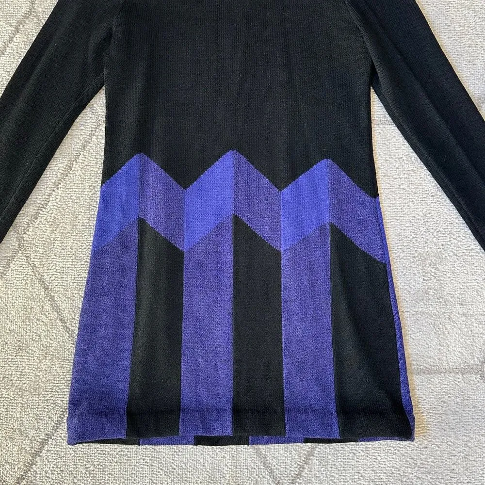 Vintage St. John by Marie Gray Black/Purple Knit Long Sleeve Dress - Image 6
