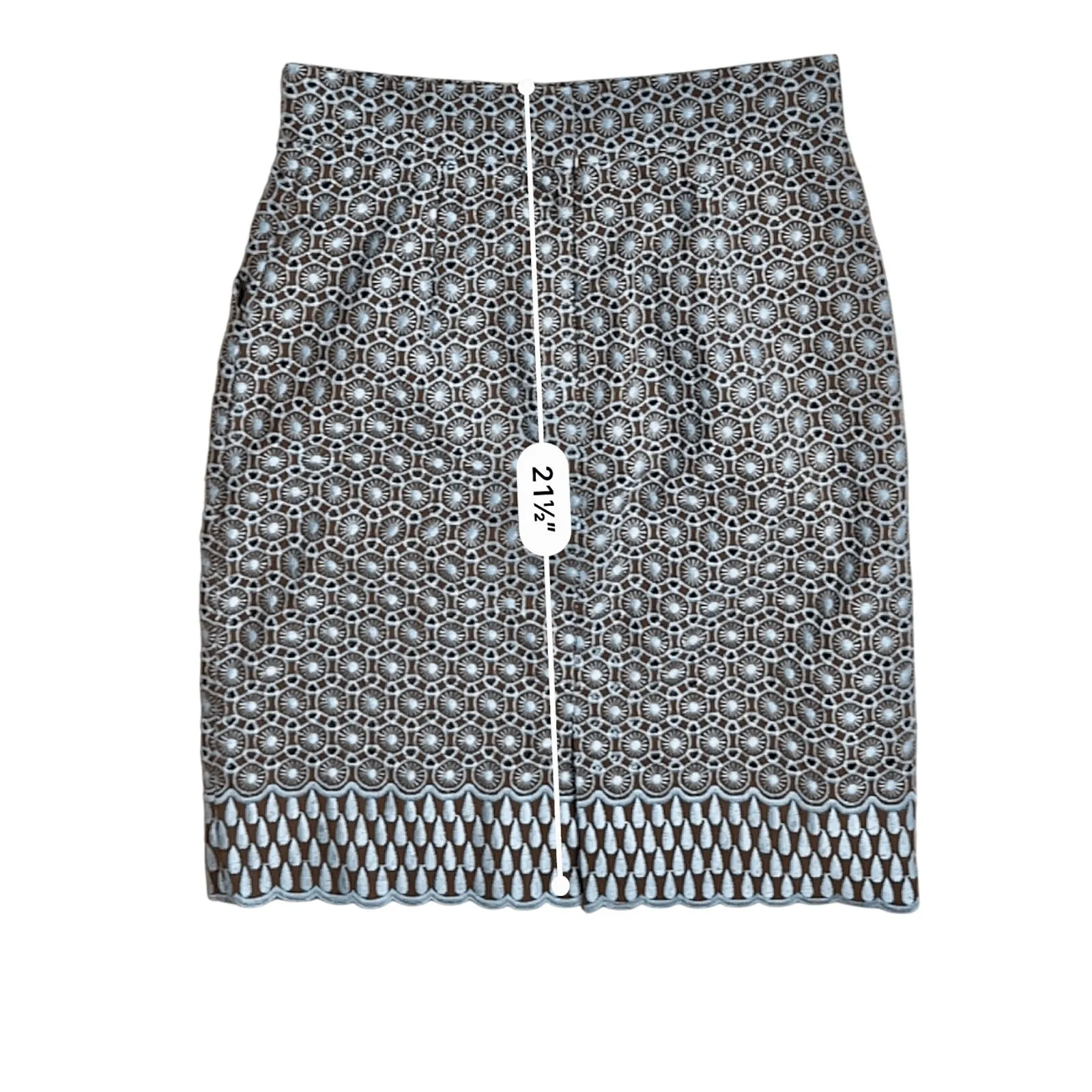 Antonio Melani Brown Blue Eyelet Scallop Hem Straight Pencil Skirt sz‎ 6 - Image 6