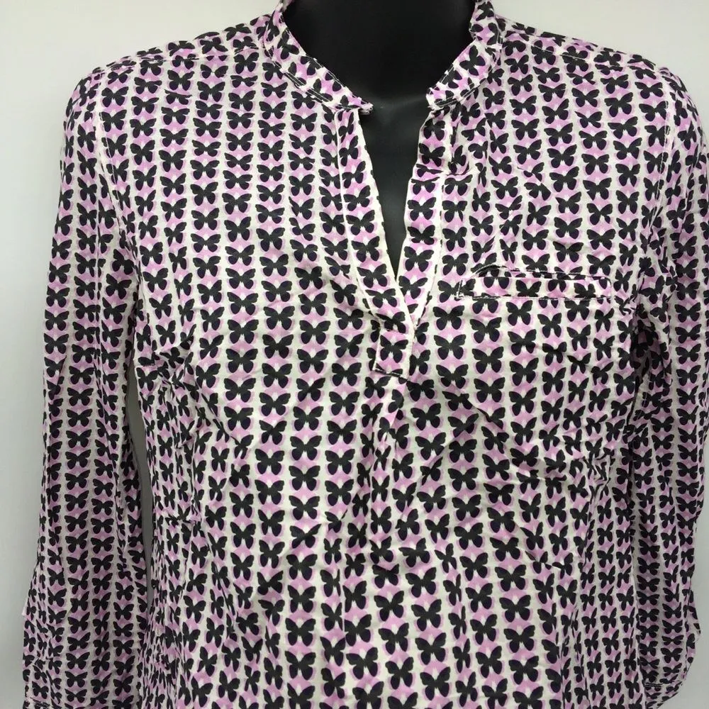 Gap Maternity White Long Sleeve Tunic w/Black and Lavender Butterflies Size S - Image 4