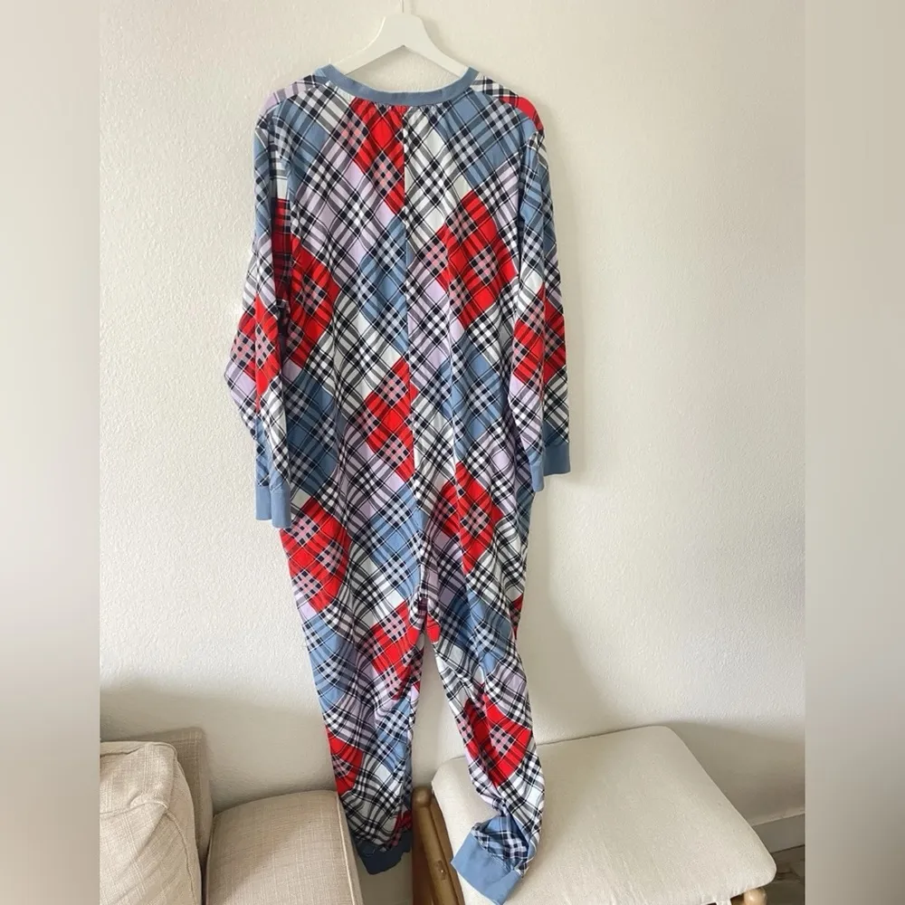 Tomboy X One Piece Pajamas UNISEX 3X Blue Plaid Red - Image 3