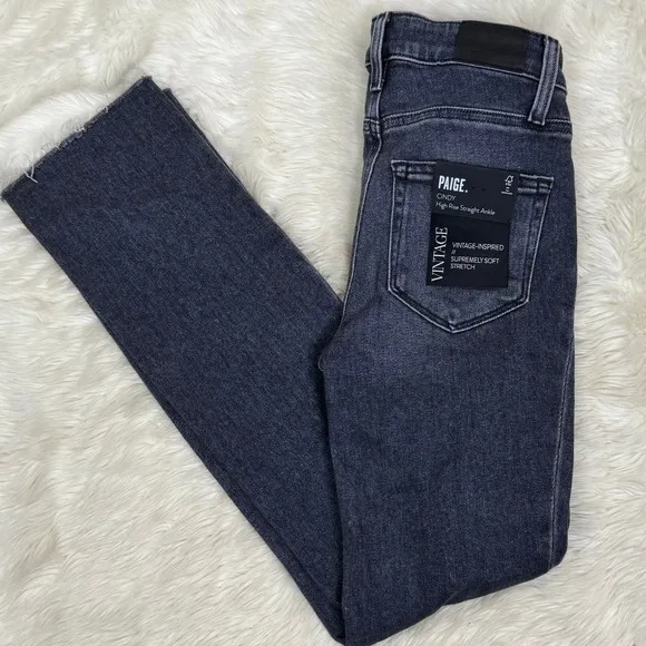 Paige Cindy Raw Hem Antique‎ Black Ankle Mid Rise Jeans Size 23 NWT - Image 3
