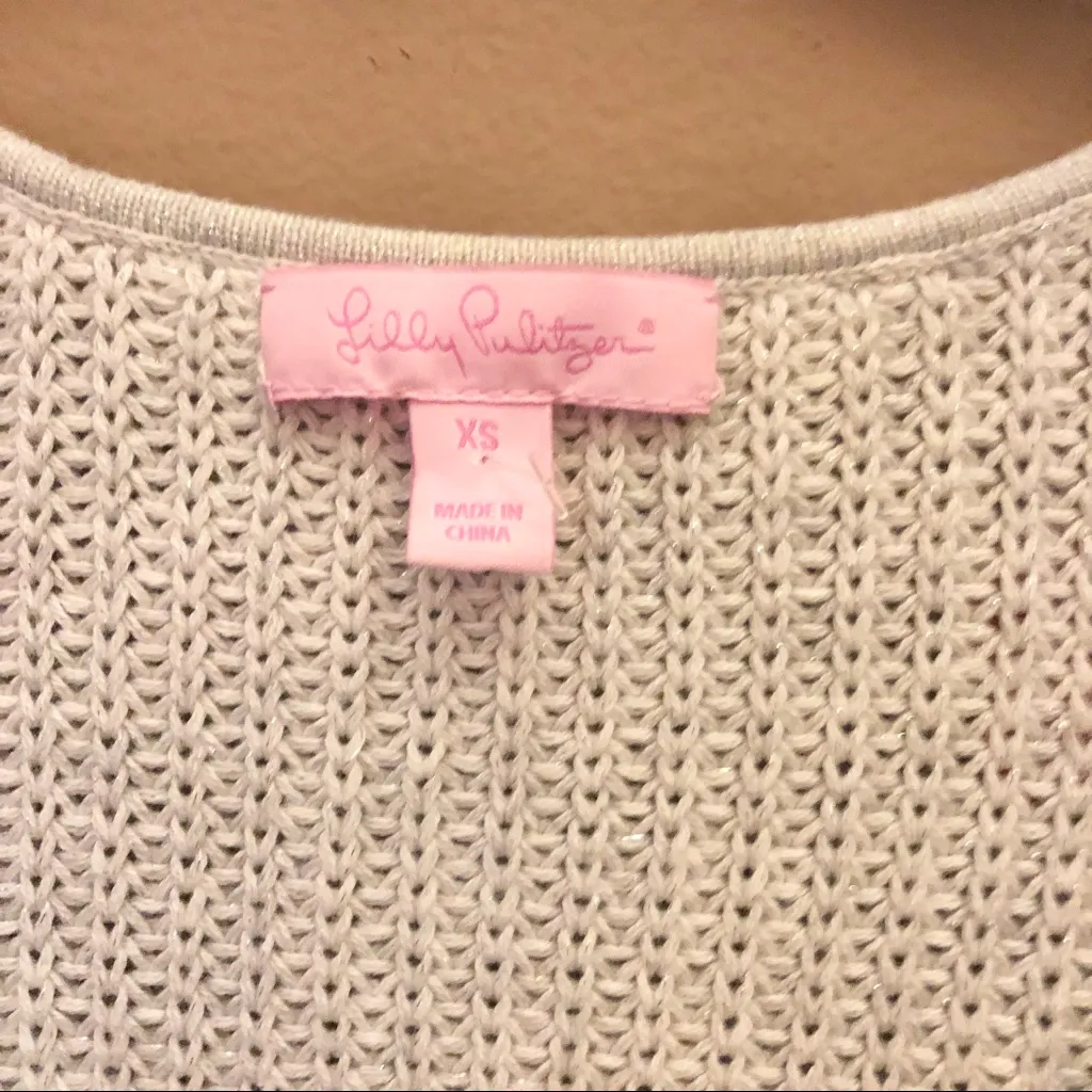 Lilly Pulitzer Jaya Sweater V Neck Pom Pom Tank Top Metallic Grey‎ XS - Image 5