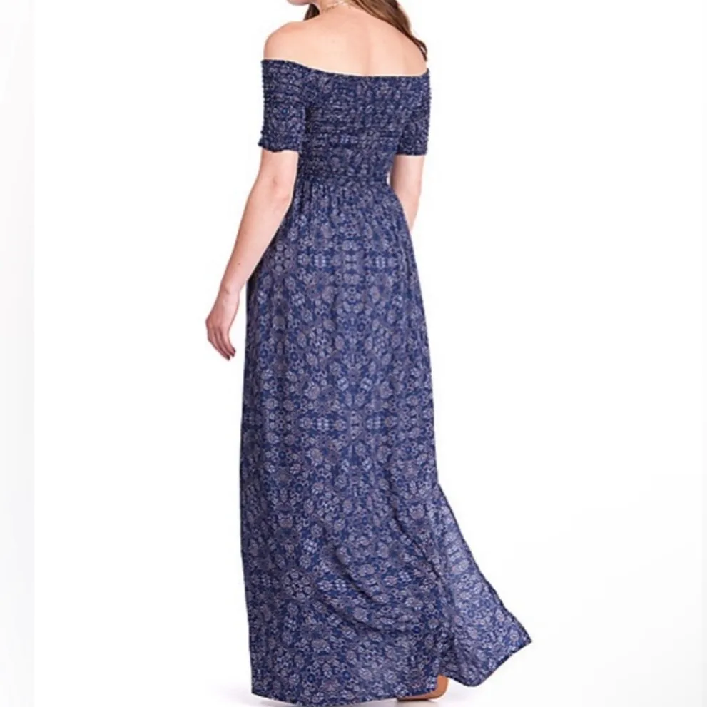 Seraphine Cara‎ Off Shoulder Maternity Maxi Dress Shirred Navy Blue 4 Size undefined - Image 3