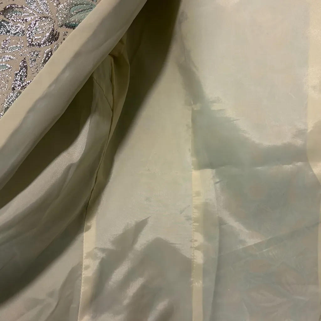 Old Navy- Vintage Cream Silver Green Floral Blazer Metallic Brocade Formal L - Image 4