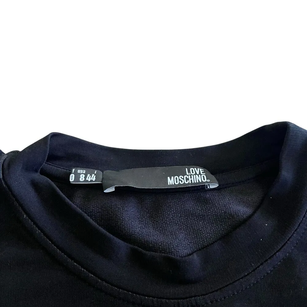 Love Moschino Black Ruffled Heart Logo 3/4 Sleeve Crewneck Crop Top Size 8 - Image 2