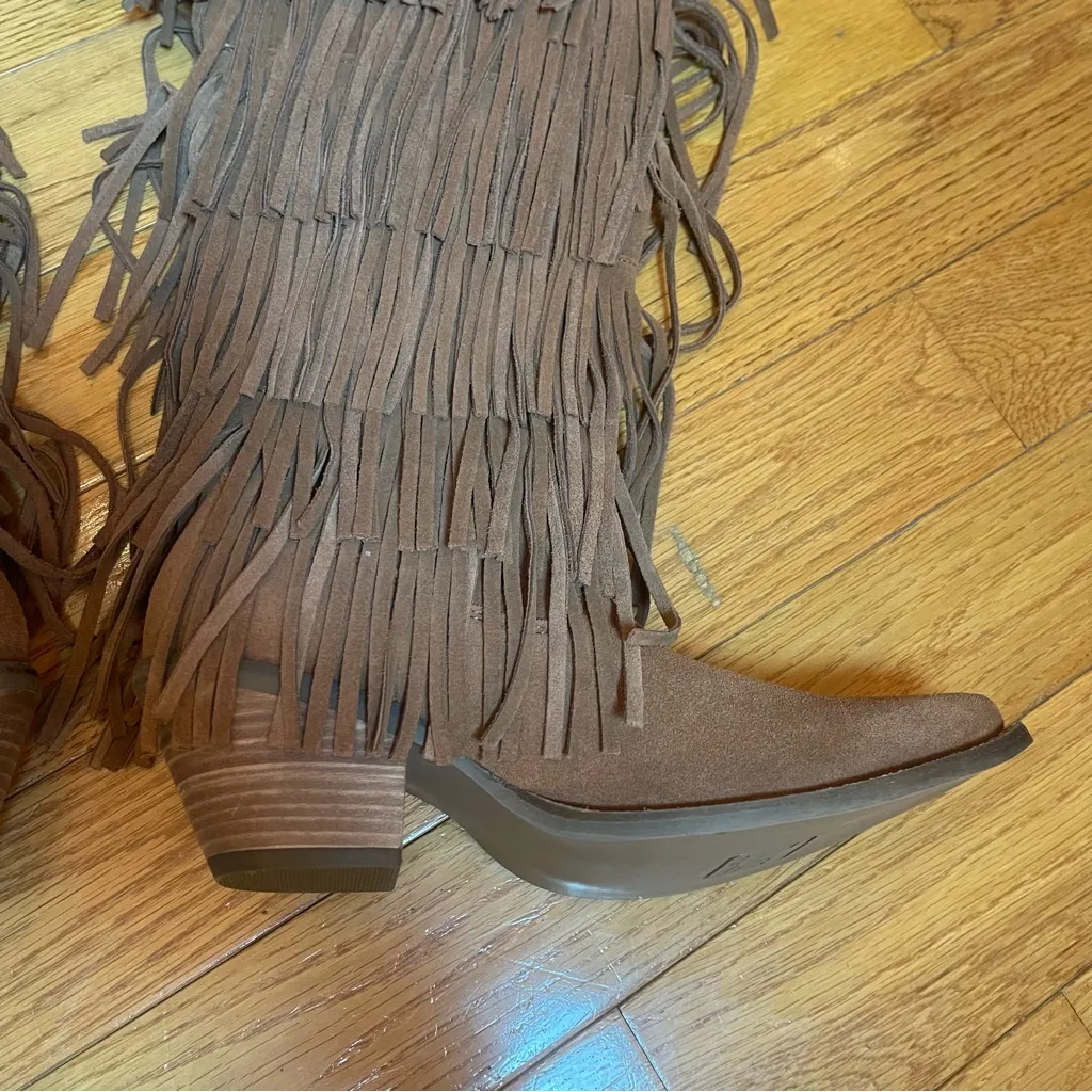 DINGO New Wild Child Suede Fringe Tall Western Boots SZ 7.5M Brown Women Cowgirl - Image 5