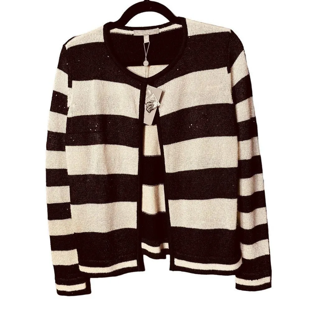 NWT Neiman Marcus The Cashmere Collection Striped Cardi Cardigan Striped Sz M - Image 2