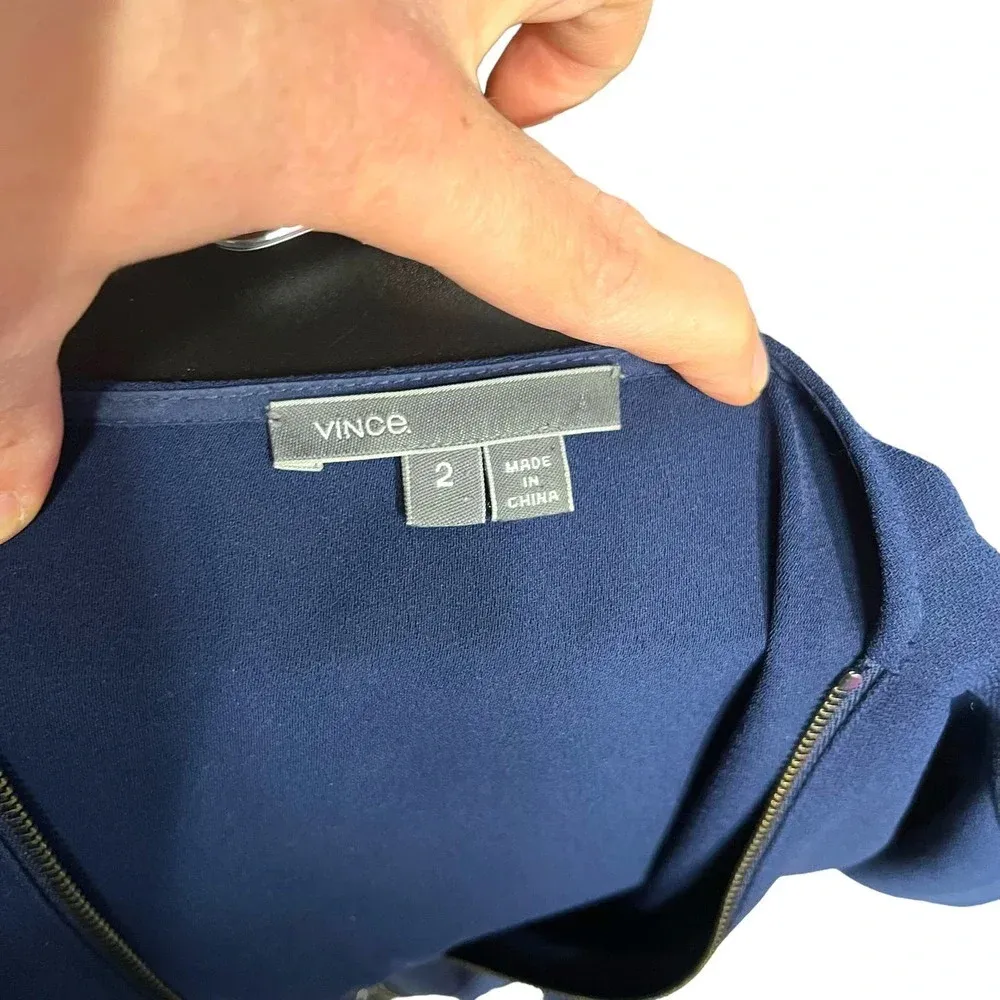 VINCE Navy Blue Zip Front Short Sleeve‎ Jumpsuit Size 2 - Image 7