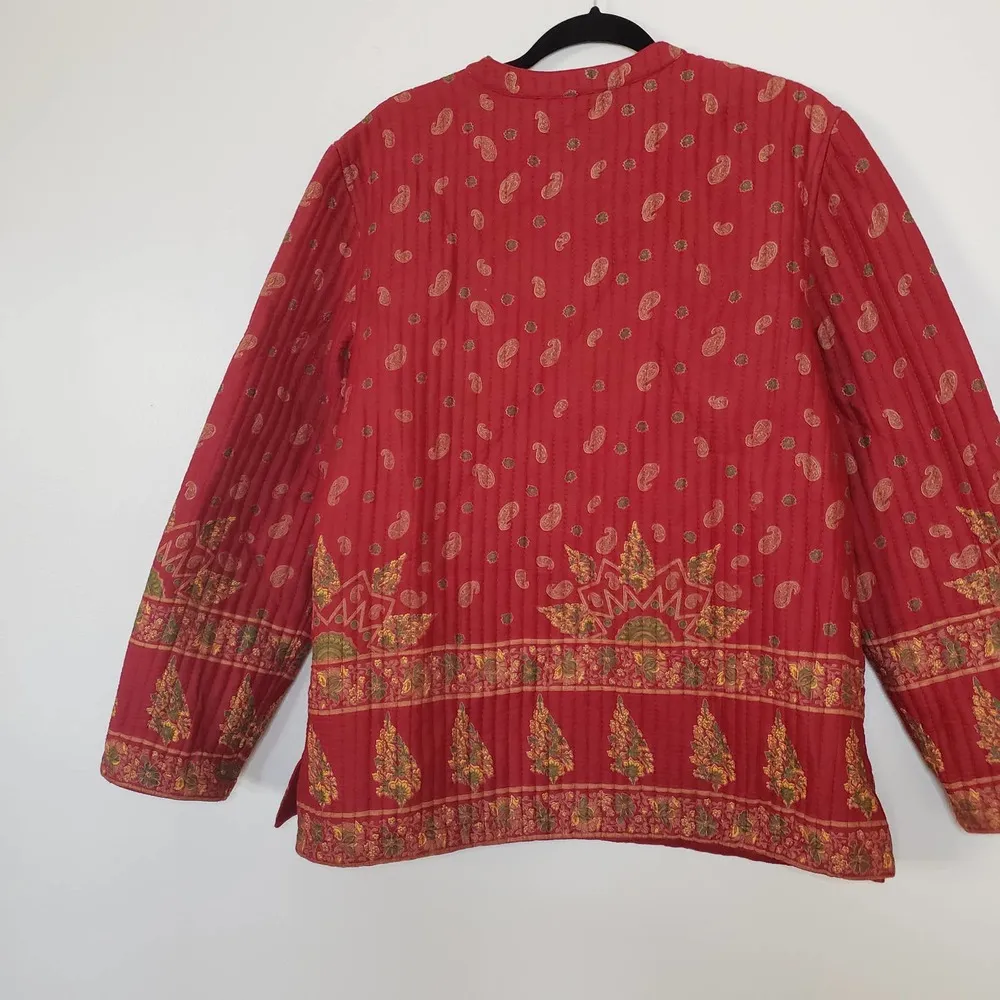 NWOT Red & Gold Paisley Cotton Quilted Cottage Core Jacket Size Large - Image 4