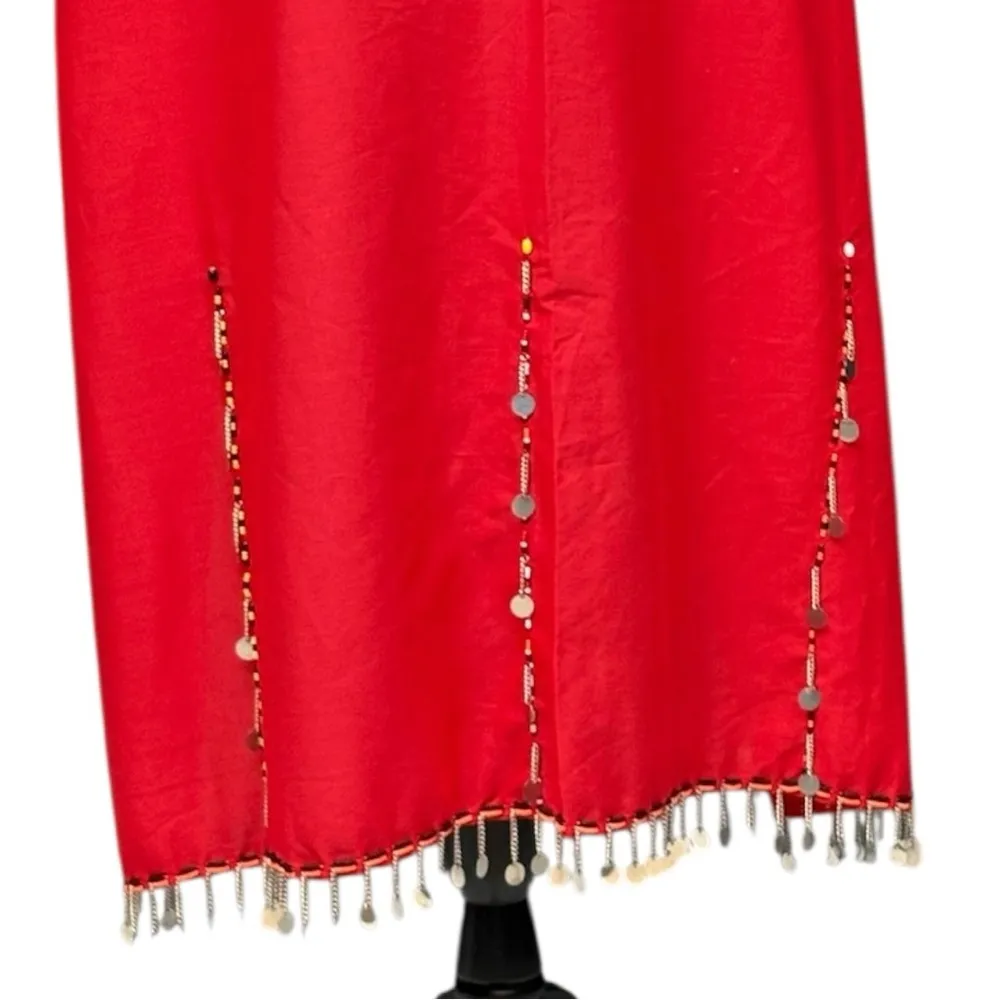 Handmade Red Beaded Coin Trim Wrap Skirt Cape OS Costume Boho Festival Sarong Size undefined - Image 6