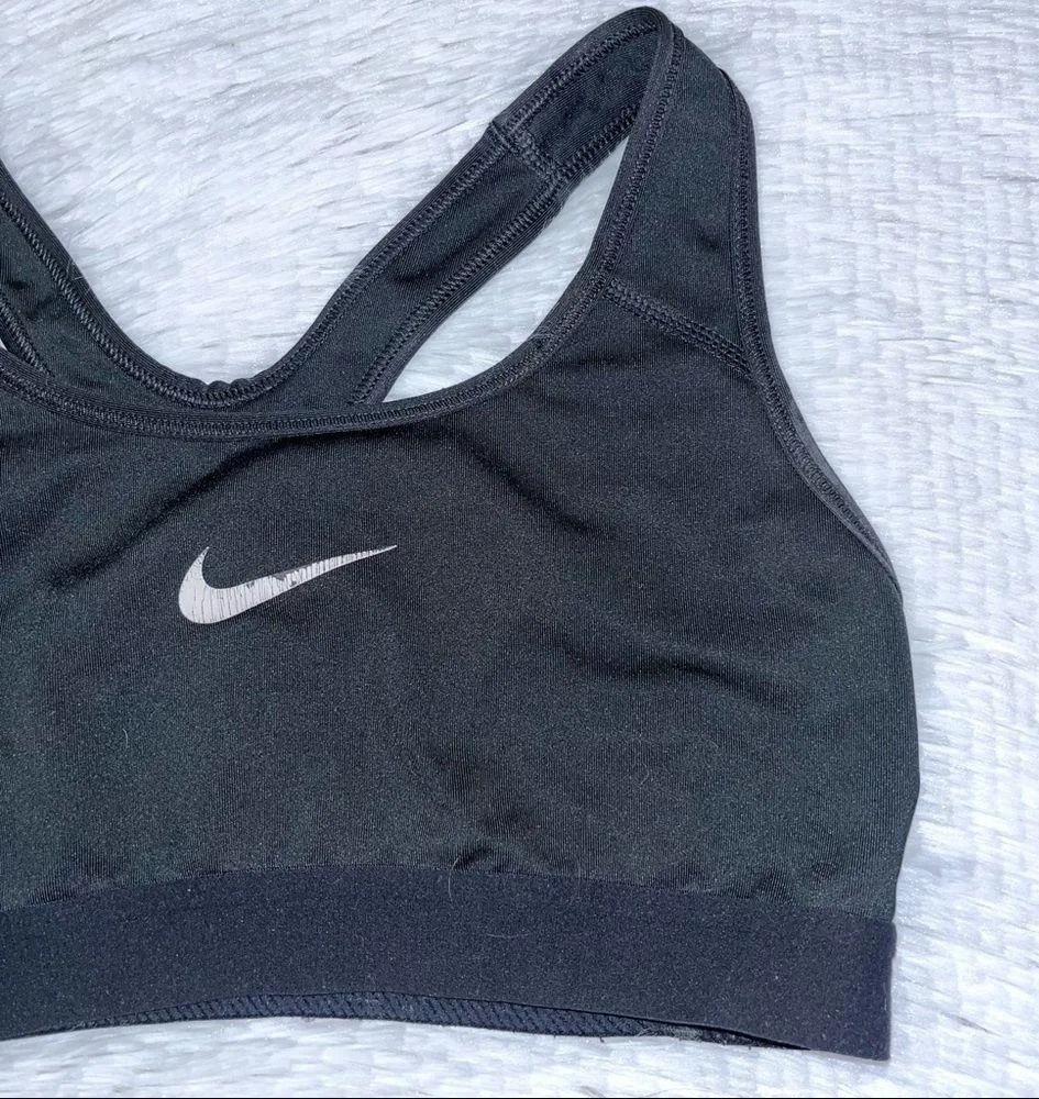 NIKE Dri-Fit Women’s Solid Black Sports Bra Small Swoosh Logo - Image 2