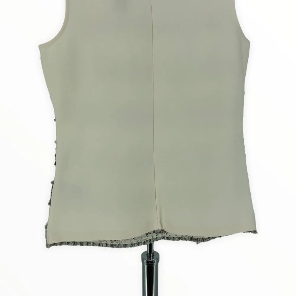 J Crew Fringe Stripe Tweed Trim Cream Lace Grey Sleeveless Tank Top NWT Size XS - Image 6