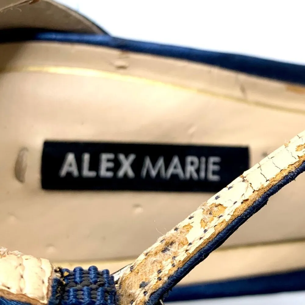 Alex Marie T-Strap Beaded Peep-Toe Dressy Heels Black Tie Fabric 7.5 Navy Blue - Image 14