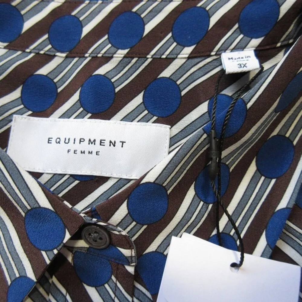 NWT Equipment Slim Signature in True Blue Geometric Silk Button Down Shirt 3X - Image 3