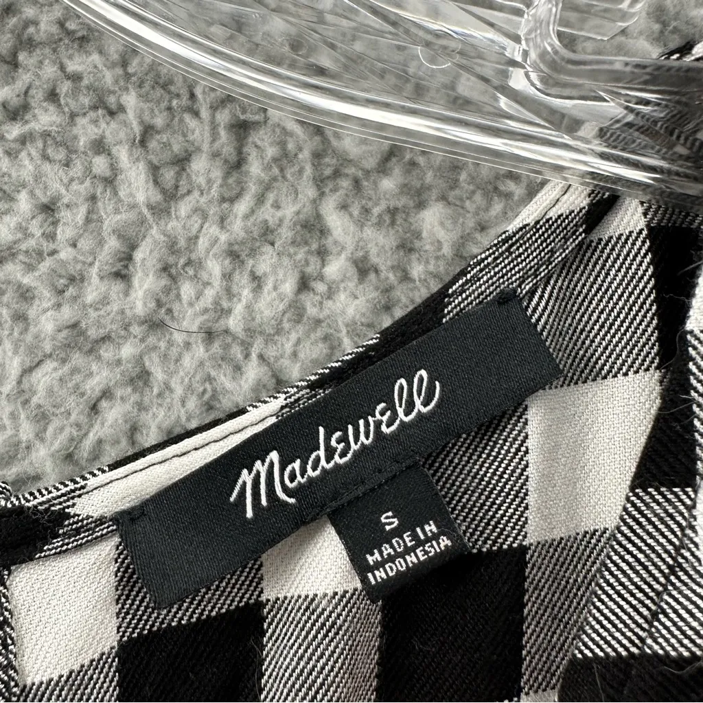 Madewell Button Back Buffalo Check Tie Tee Short Sleeve Gingham‎ Women's Small - Image 3