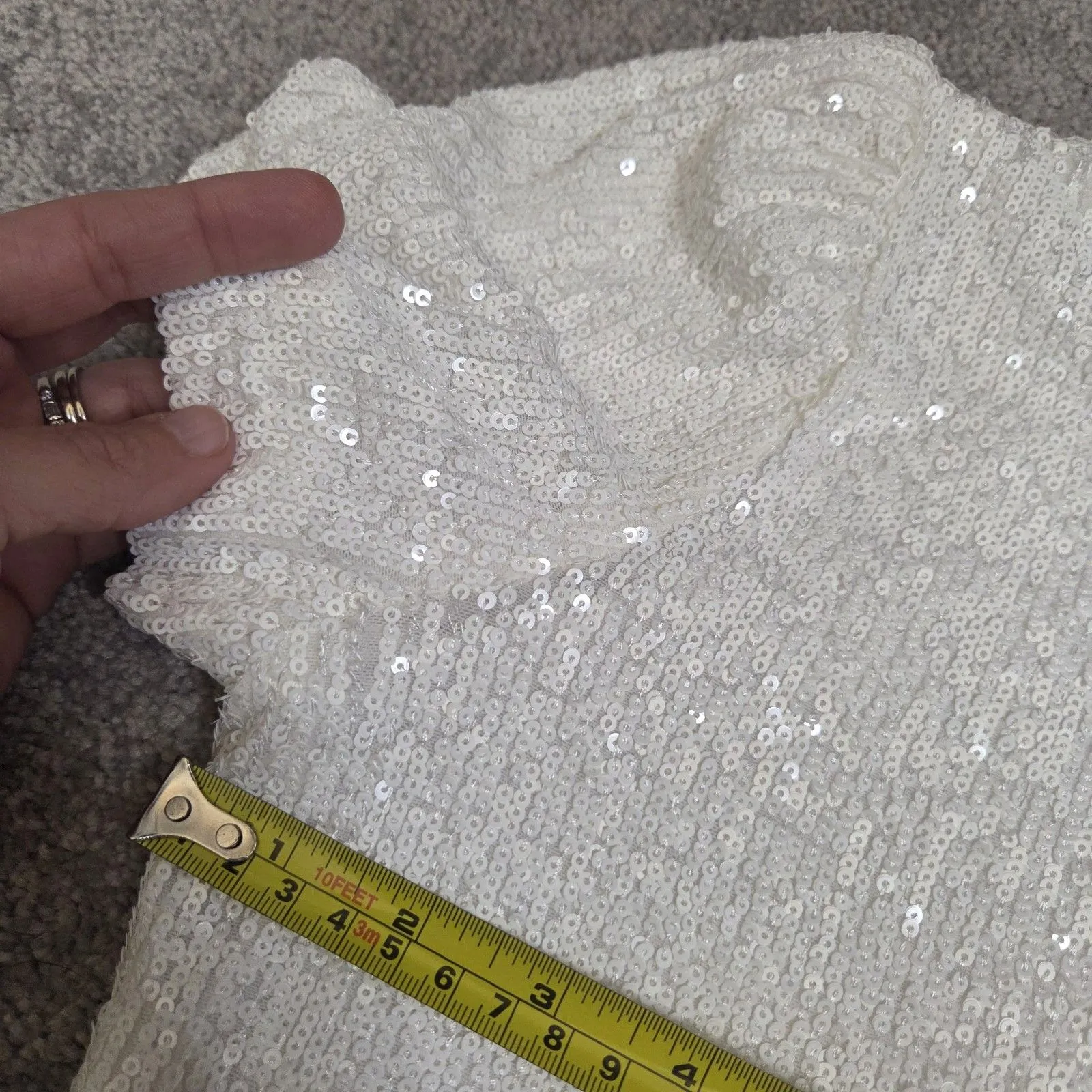 Generation Love Donna Sequin Mini Straight Dress Puff Sleeves Shell Medium - Image 11